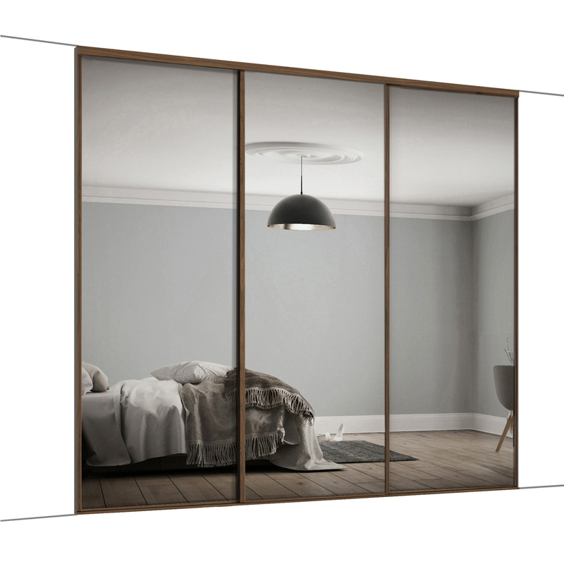 Spacepro Classic 3 Door Sliding Wardrobe Kit Walnut framed Mirror 1760 x 2260mm