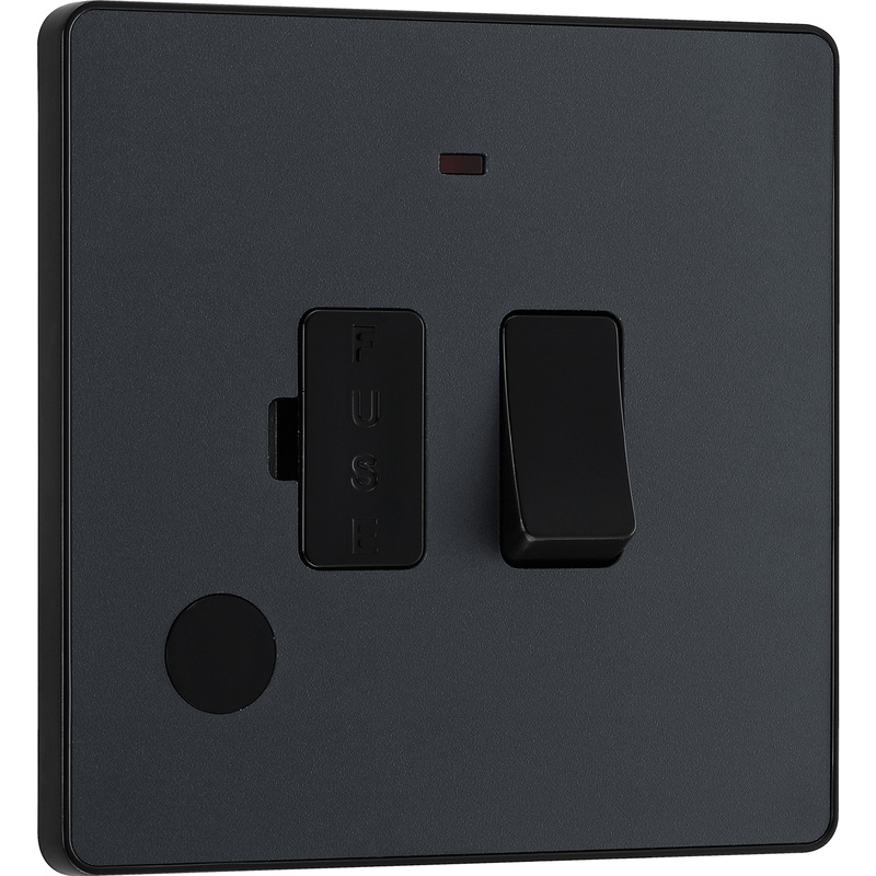 BG Evolve Matt Grey (Black Ins) Switched 13A Fused Connection Unit With Power Led Indicator, And Flex Outlet