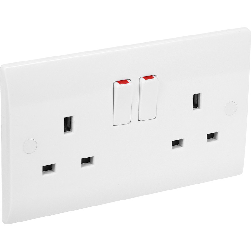 Axiom Low Profile Switched Socket 2 Gang Single Pole