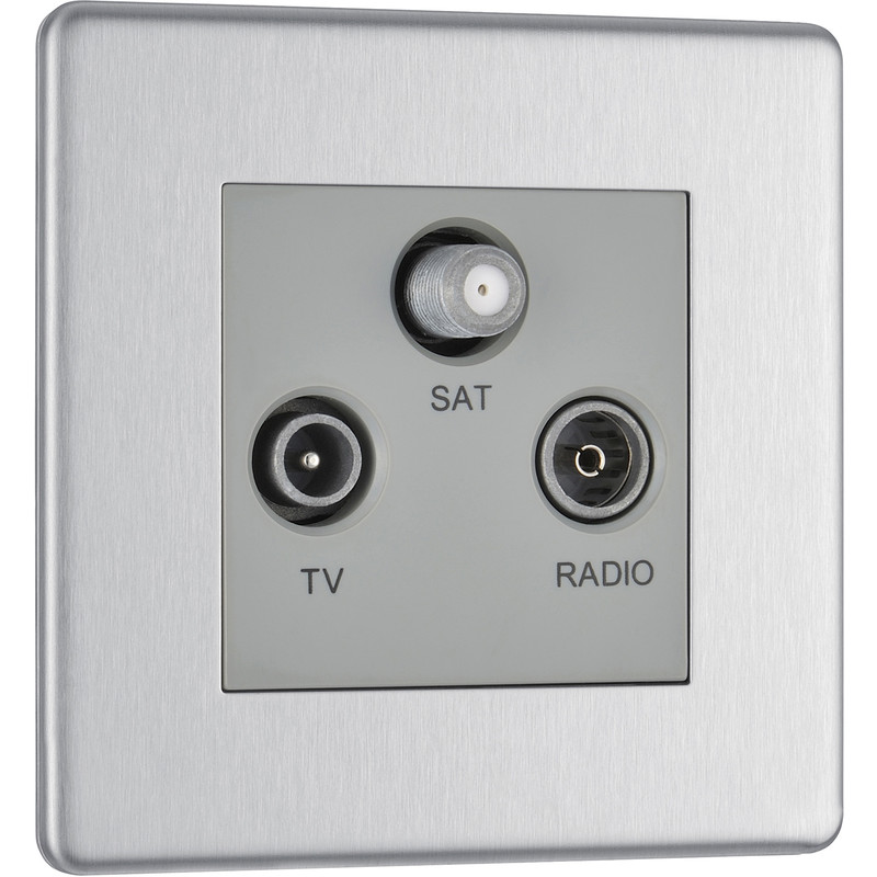 BG Screwless Flat Plate Brushed Stainless Steel TV Sockets TV, FM, SAT Socket