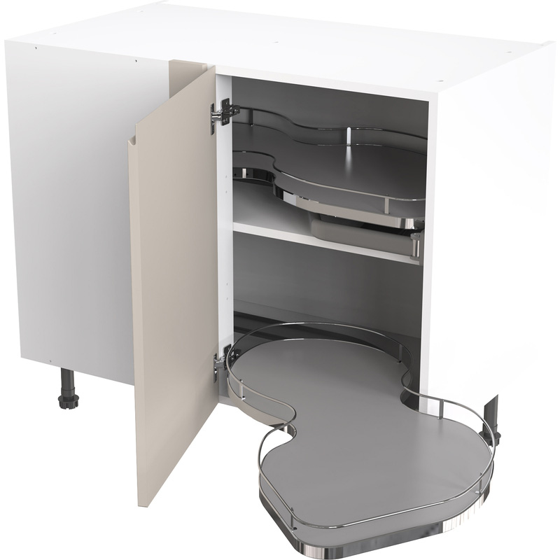 Kitchen Kit Ready Made J-Pull Kitchen Cabinet Pull Out Base Blind Corner Unit Ultra Matt Light Grey 1000mm Right Hand
