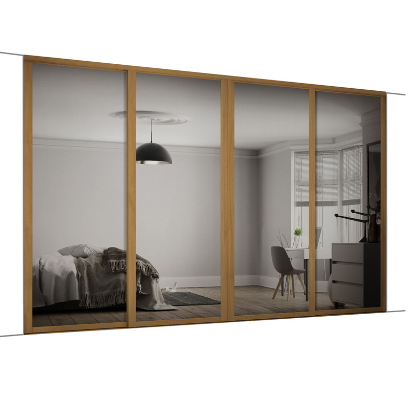 Spacepro Shaker 4 Door Sliding Wardrobe Kit Oak Framed Mirror 3506 x 2260mm