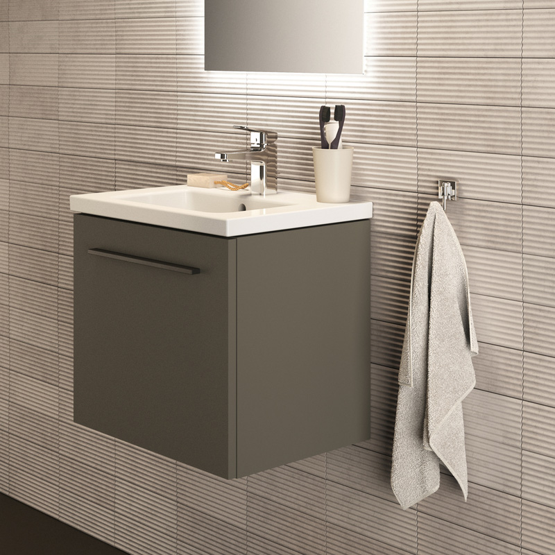 Ideal Standard i.life S Compact Wall Hung Vanity Unit with Basin Matt Quartz Grey 500mm with Matt Black Handle