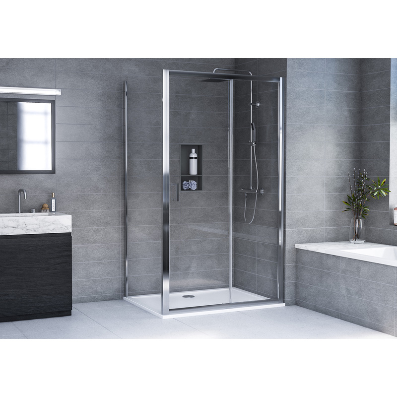 Aqualux Framed 8mm Sliding Door & Side Panel Shower Enclosure with Tray and Waste Kit 1000x800mm