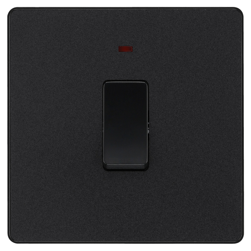 BG Evolve Matt Black (Black Ins) 20A Switch, Double Pole With Power Led Indicator