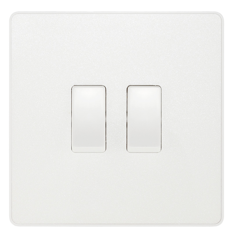 BG Evolve Pearlescent White (White Ins) Double Light Switch, 20A 16Ax, 2 Way