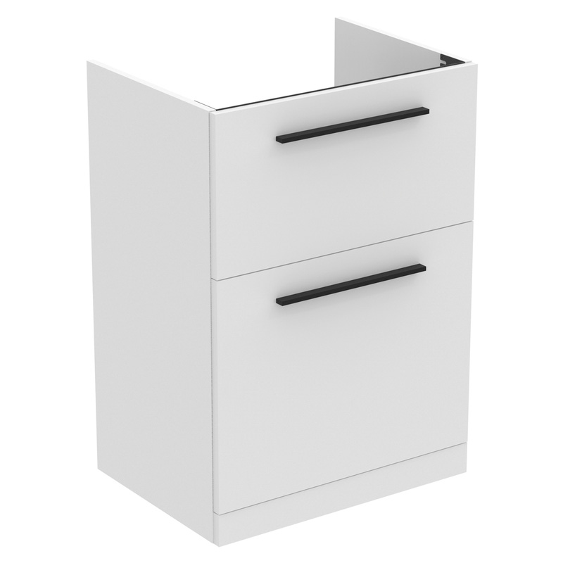 Ideal Standard i.life A Double Drawer Floor Standing Vanity Unit with Basin Matt White 600mm with Matt Black Handles