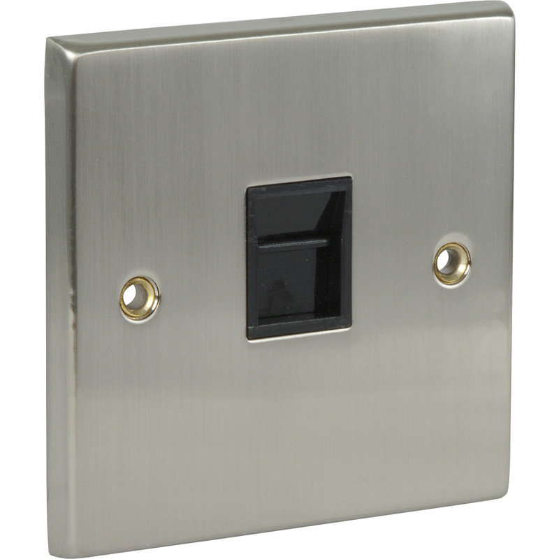 Satin Chrome / Black Telephone Socket Slave