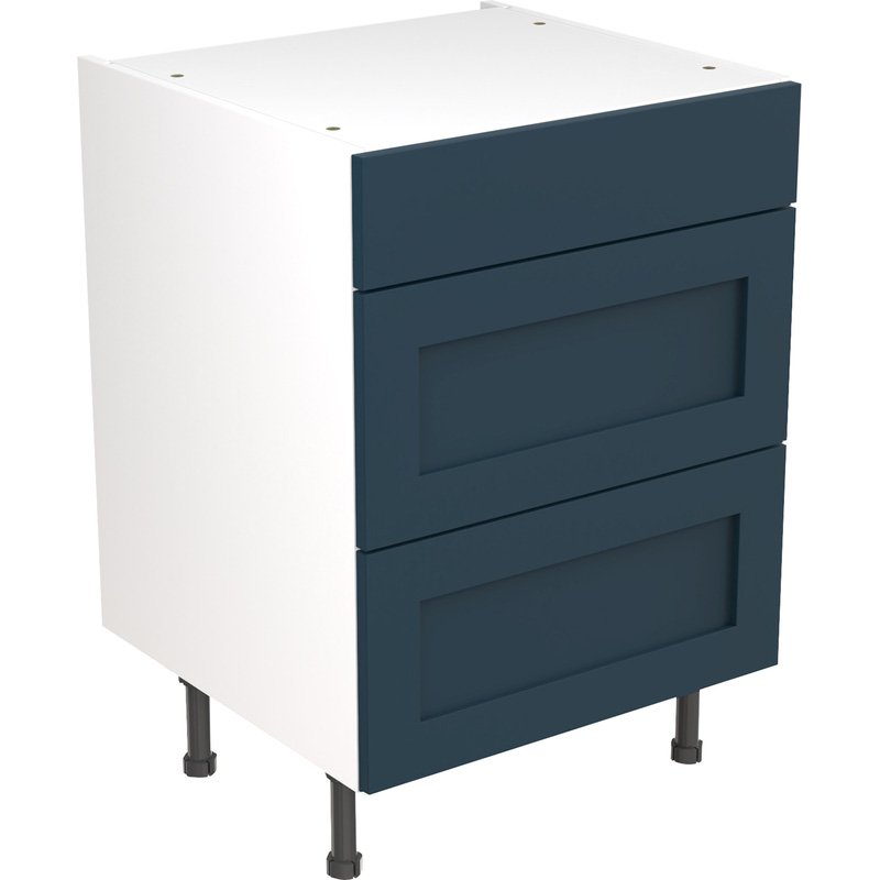 Kitchen Kit Ready Made Shaker Kitchen Cabinet Base 3 Drawer Unit Ultra Matt Indigo Blue 600mm