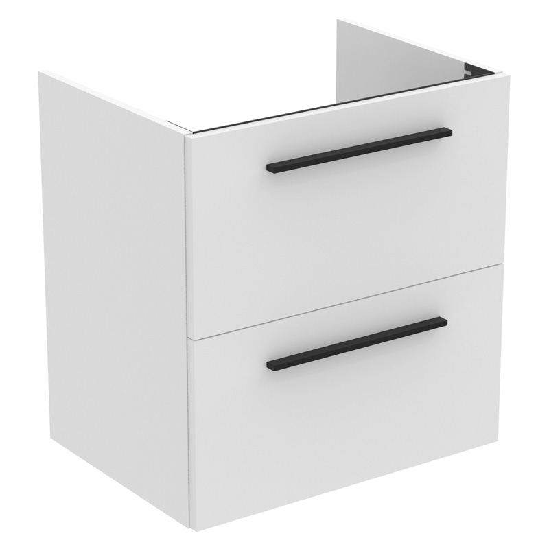 Ideal Standard i.life A Double Drawer Wall Hung Vanity Unit with Basin Matt White 600mm with Matt Black Handles
