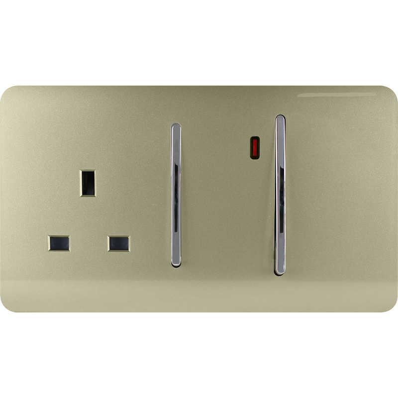Trendiswitch Gold 13 Amp Cooker Switch & Socket with Neon 2 Gang