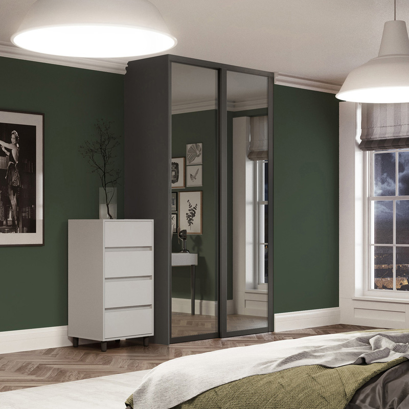 Spacepro Shaker 2 Door Sliding Wardrobe Kit Graphite Framed Mirror 1449 x 2260mm