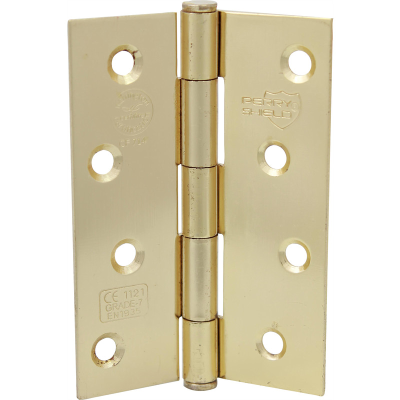 Grade 7 Button Tip Fire Door Hinge 100mm Elec Brass