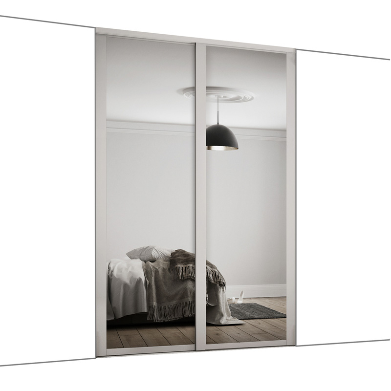 Spacepro Shaker 2 Door Sliding Wardrobe Kit Cashmere Framed Mirror 1449 x 2260mm