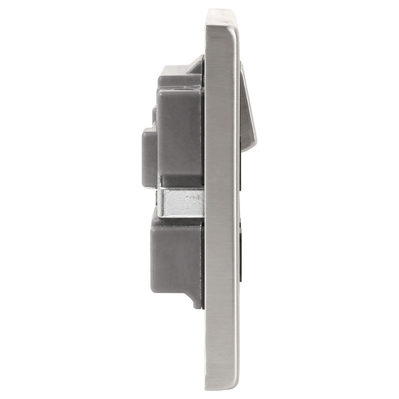 Click Deco Satin Chrome  DP Switched Socket 2 Gang