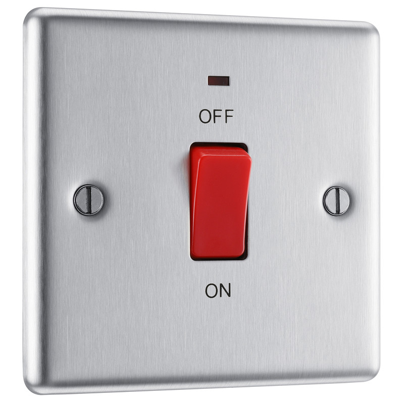 BG Brushed Steel 45A Double Pole Switch 45A 1 Gang + Neon