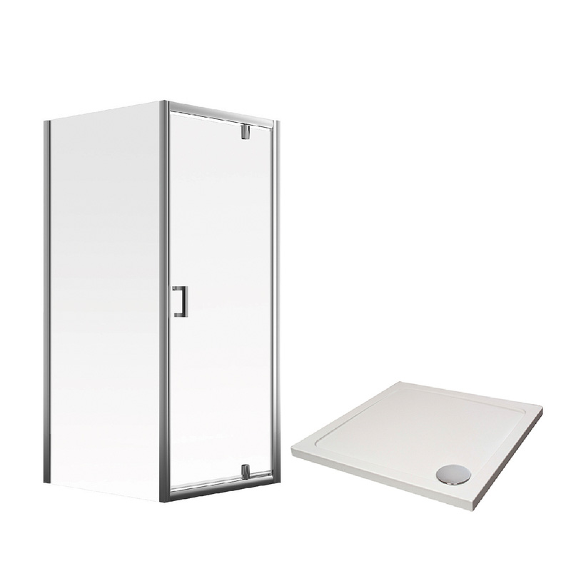 Aqualux Framed 8mm Pivot Door & Side Panel Shower Enclosure with Tray and Waste Kit 900x900mm