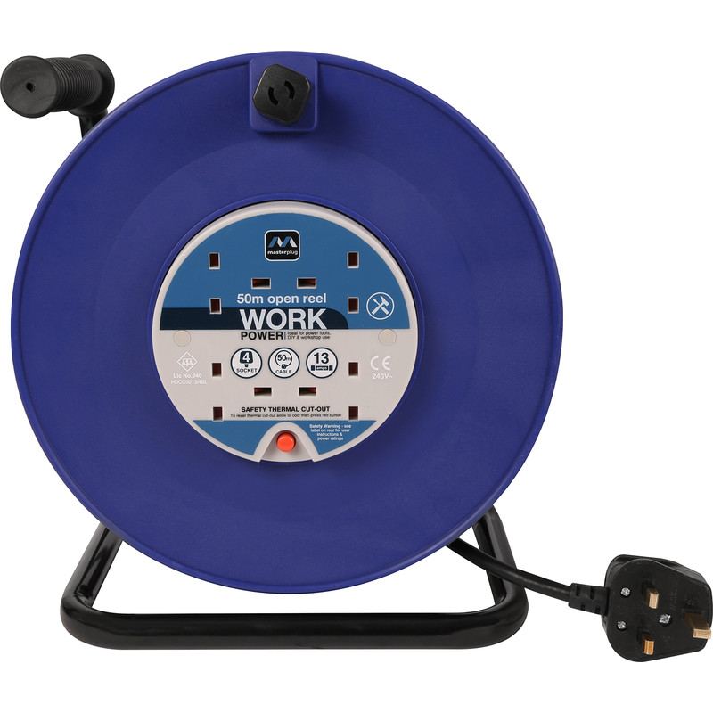 Masterplug 4 Socket 13A Open Cable Reel 50m 240V