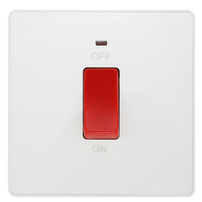 BG Evolve Pearlescent White (White Ins) 45A Square Switch, Double Pole With Led Power Indicator