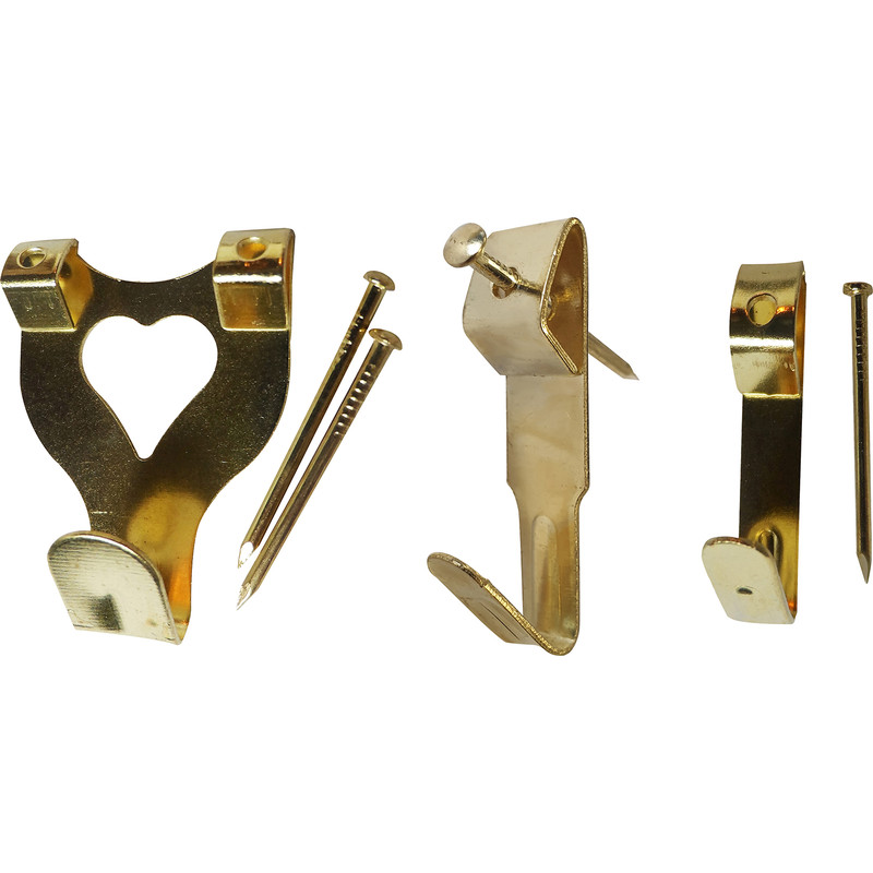 Brass Plated Picture Hooks 20 Piece Assorted