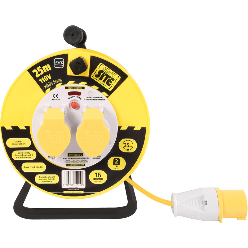 Masterplug 2 Socket 16A Open Cable Reel 25m 110V