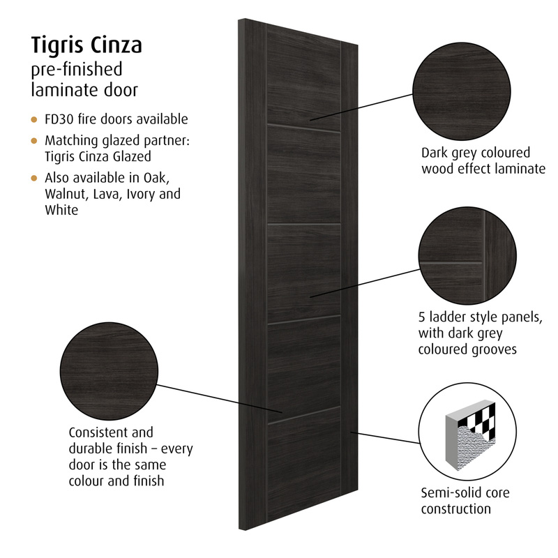 Tigris Cinza Laminate Internal Fire Door FD30 44 x 1981 x 838
