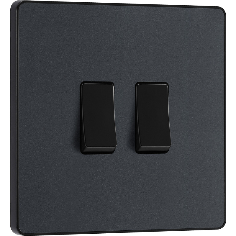 BG Evolve Matt Grey (Black Ins) Double Light Switch, 20A 16Ax, 2 Way