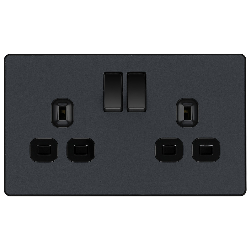 BG Evolve Matt Grey (Black Ins) Double Switched 13A Power Socket
