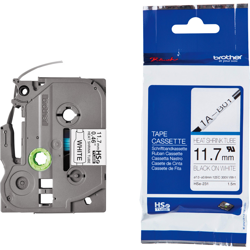 Brother Printable Heat Shrink Tubing HSE231 11.7mm Black On White