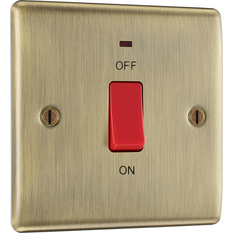 BG Antique Brass 45A DP Switch 45A 1 Gang + Neon