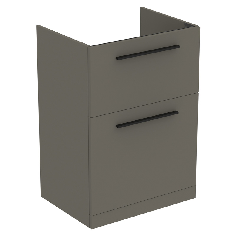 Ideal Standard i.life A Double Drawer Floor Standing Vanity Unit with Basin Matt Quartz Grey 600mm with Matt Black Handles