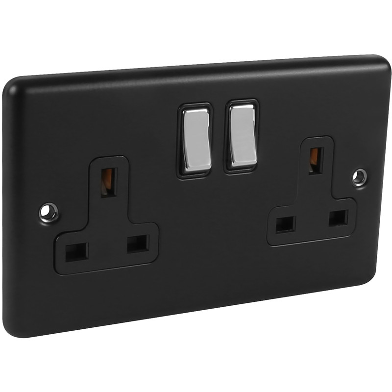 Wessex Matt Black Chrome 13A DP Socket 2 Gang