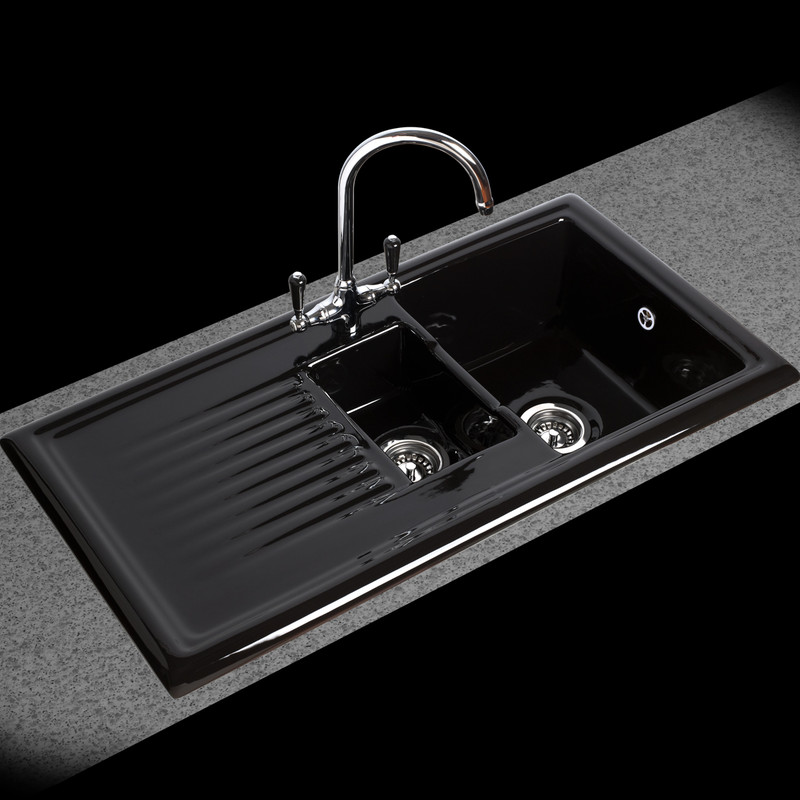 Reginox Reversible Ceramic Kitchen Sink & Drainer 1.5 Bowl Black with Chrome Tap