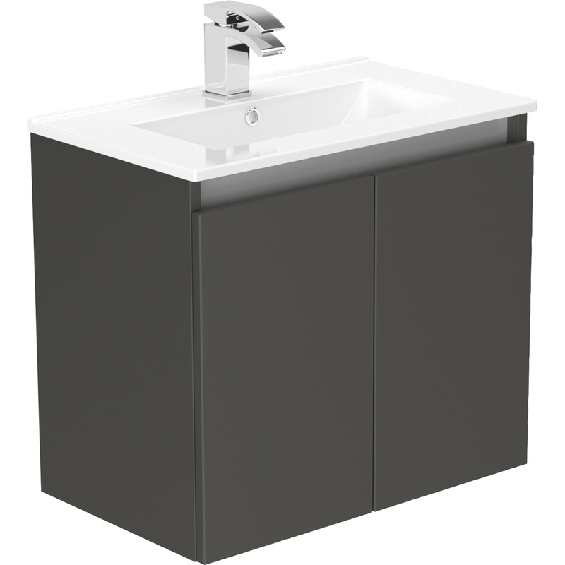 Newland Double Door Slimline Wall Hung Vanity Unit With Basin Midnight Mist 600mm