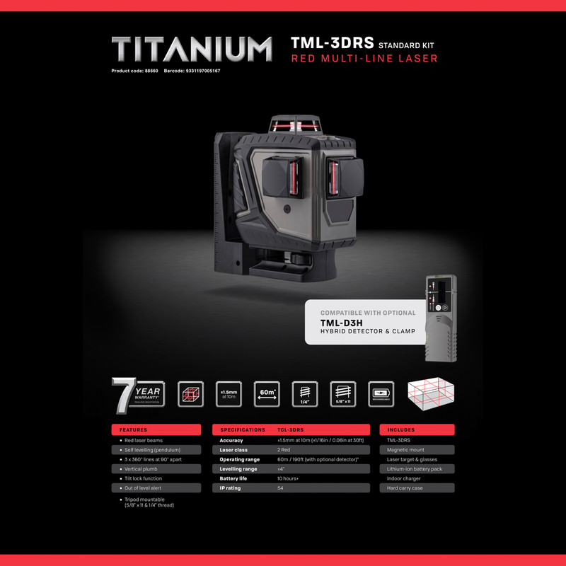General Titanium Series Multi-Line Red Laser Level TML-3DRS