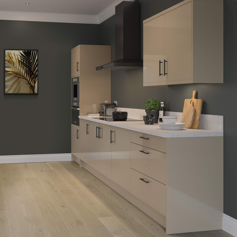 Kitchen Kit Flatpack Slab Kitchen Cabinet Wall Unit Super Gloss Cashmere 500mm
