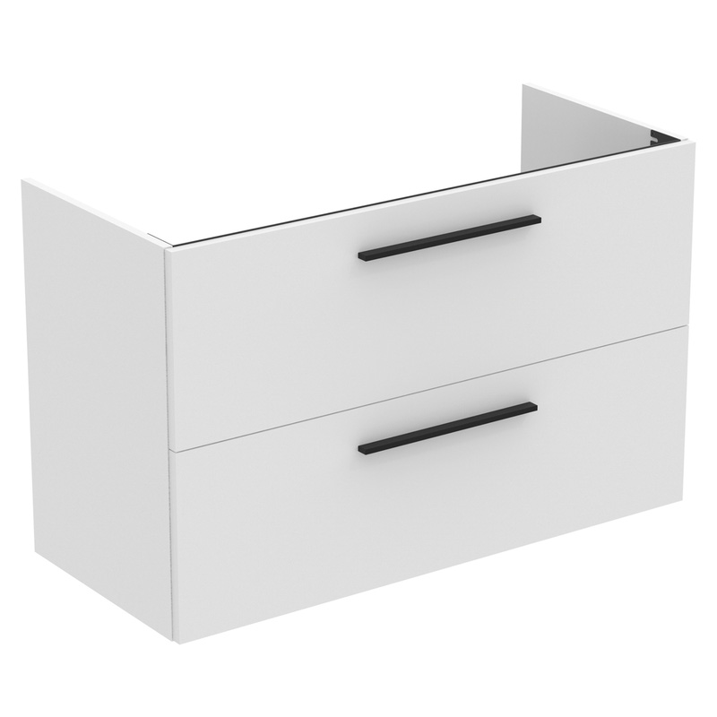 Ideal Standard i.life A Double Drawer Wall Hung Vanity Unit with Basin Matt White 1000mm with Matt Black Handles