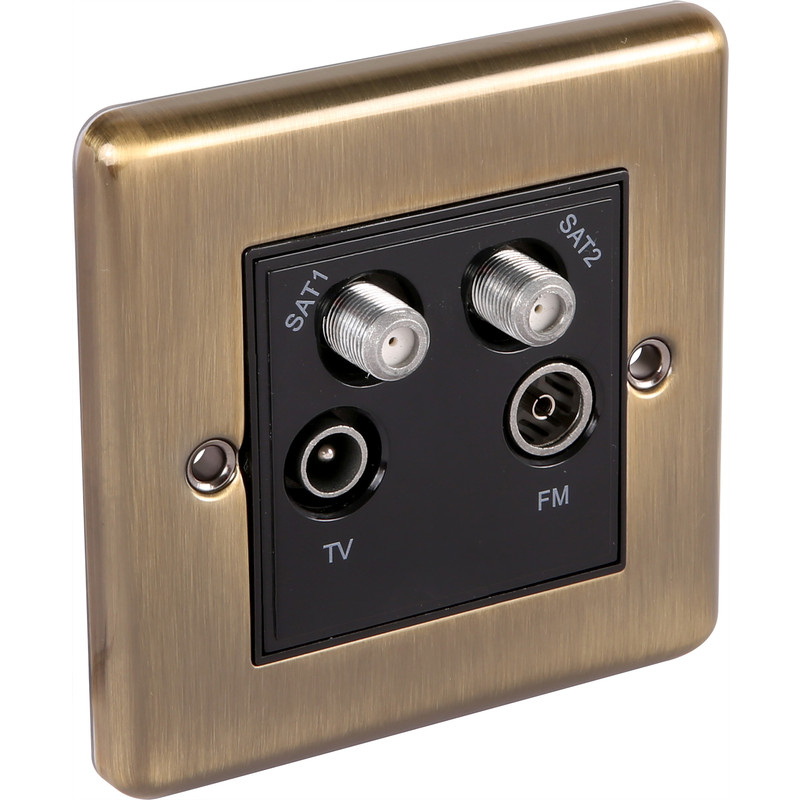 Antique Brass TV / Satellite Socket 1 Gang Satellite/TV/FM