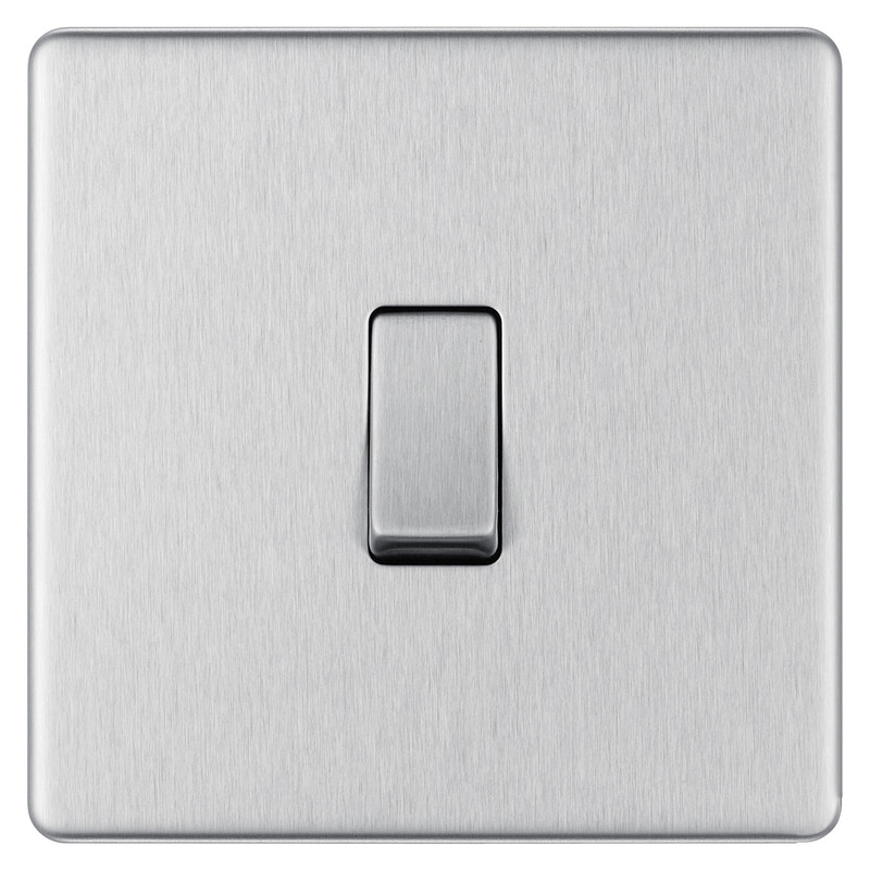 BG Screwless Flat Plate Brushed Stainless Steel 10AX Light Switch 1 Gang 2 Way Trade Pack