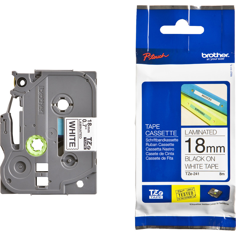 Brother Printer Tape Cartridge TZE241 18mm Black On White x 8m
