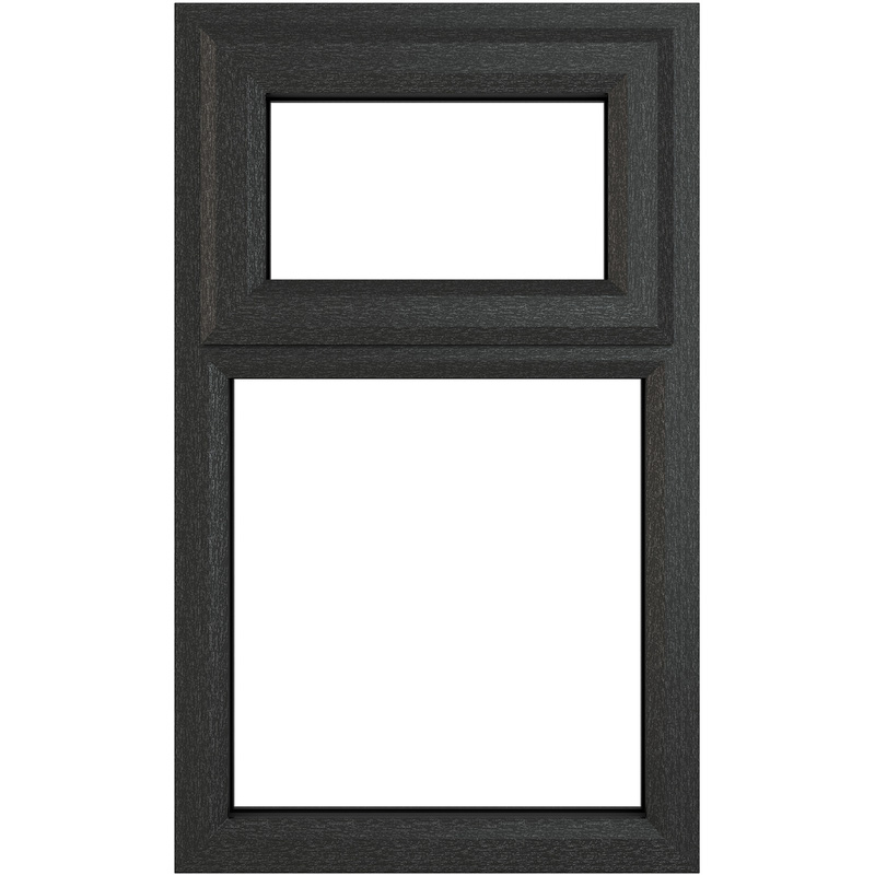 Crystal Casement uPVC Window Top Hung Opening Over Fixed Light 905mm x 1040mm Clear Triple Glazed Grey/White