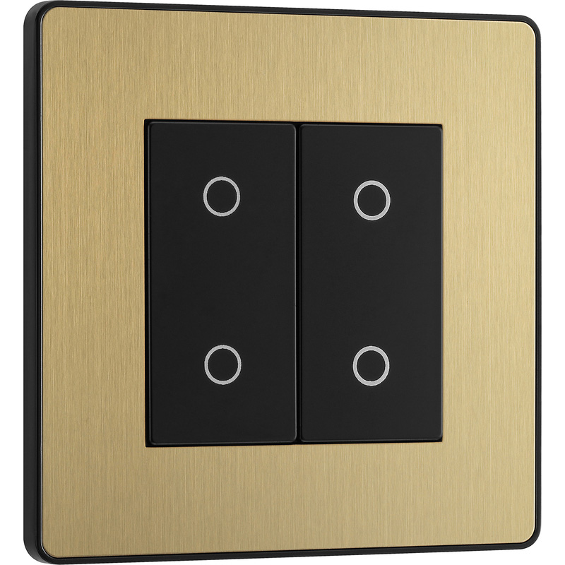 BG Evolve Brushed Brass (Black Ins) 200W Double Touch Dimmer Switch, 2-Way Master