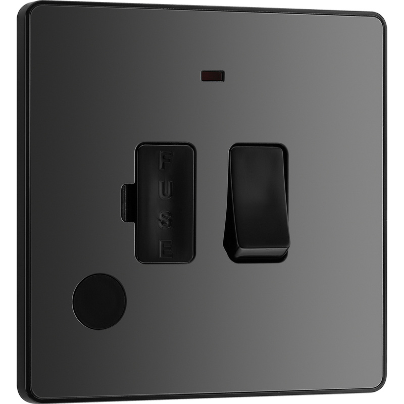 BG Evolve Black Chrome (Black Ins) Switched 13A Fused Connection Unit With Power Led Indicator, And Flex Outlet