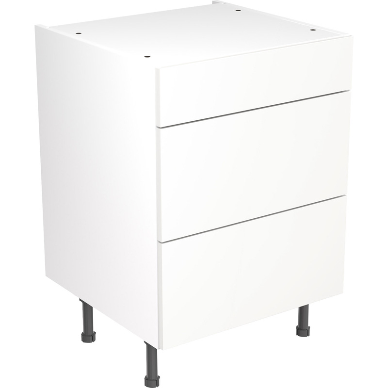 Kitchen Kit Ready Made Slab Kitchen Cabinet Base 3 Drawer Unit Ultra Matt White 600mm