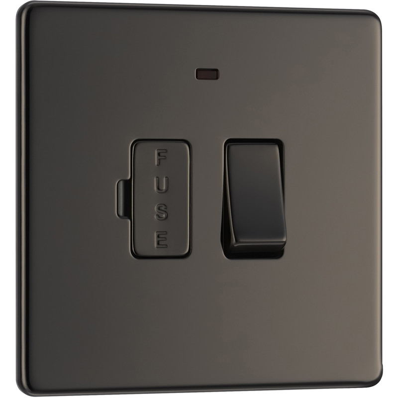 BG Screwless Flat Plate Black Nickel 13A Spur Unit Switched Fused & Neon