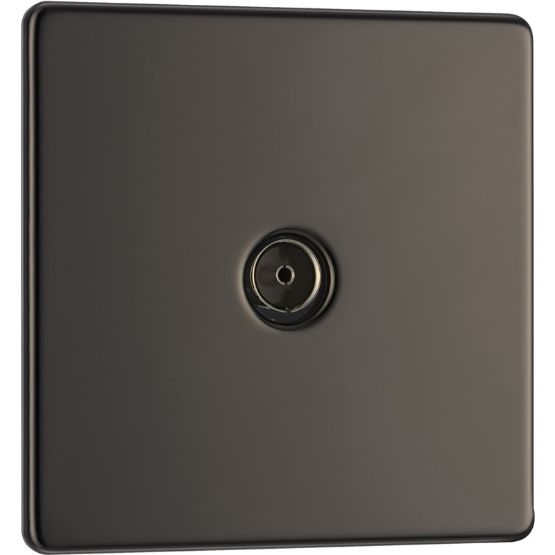BG Screwless Flat Plate Black Nickel TV / Coaxial Sockets 1 Gang Coaxial