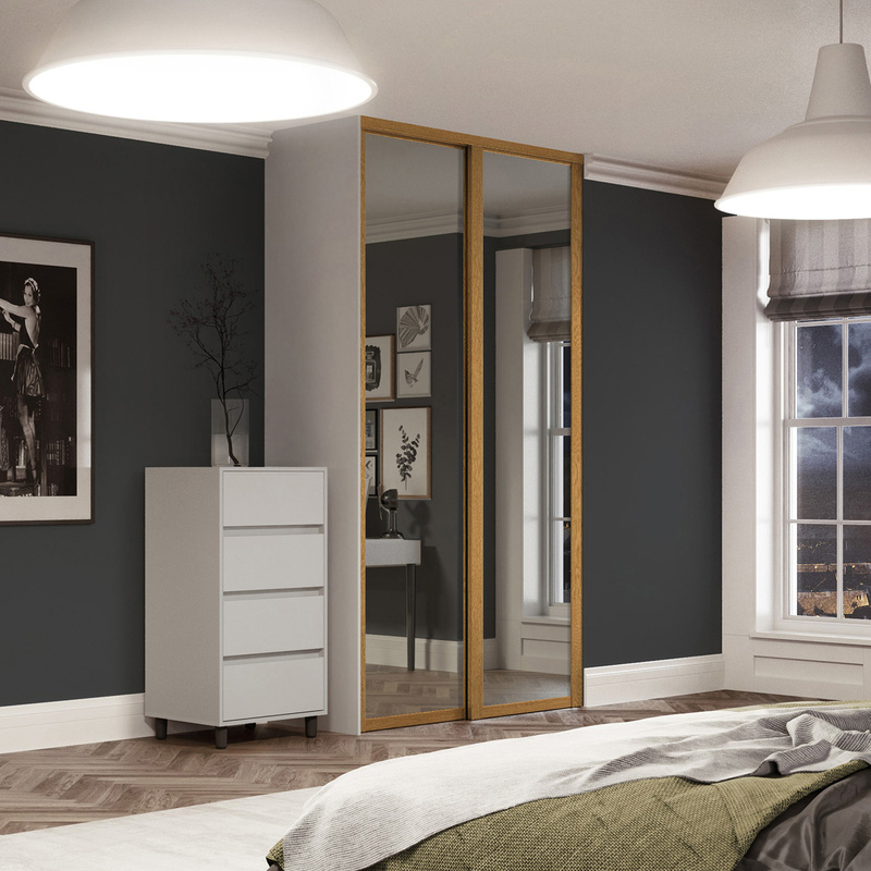 Spacepro Shaker 2 Door Sliding Wardrobe Kit Oak Framed Mirror 1145 x 2260mm