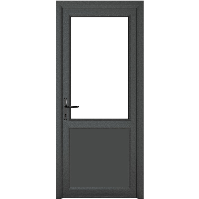 Crystal uPVC Single Door Half Glass Half Panel Right Hand Open In 840mm x 2090mm Clear Double Glazed Grey/White