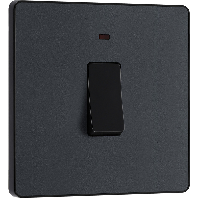 BG Evolve Matt Grey (Black Ins) 20A Switch, Double Pole With Power Led Indicator