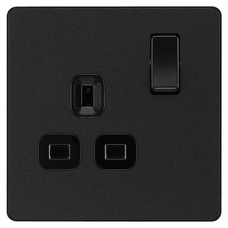 BG Evolve Matt Black (Black Ins) Single Switched 13A Power Socket